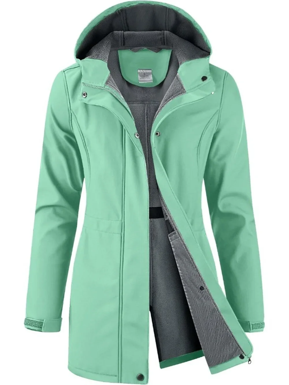 Women's Mint Green Hooded Fleece Lined Waterproof Hiking Softshell Rain Jacket